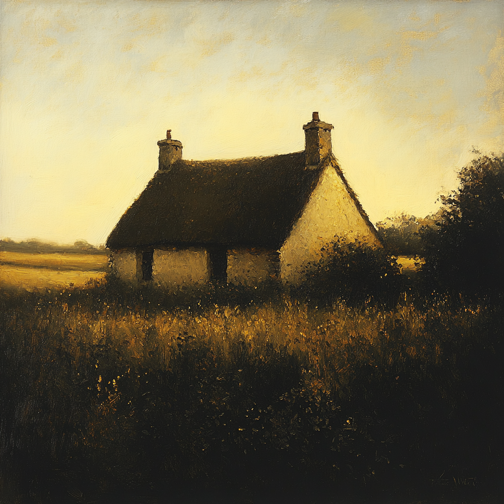Rembrandt Inspired Cottage In Shadowy Fields paint by numbers