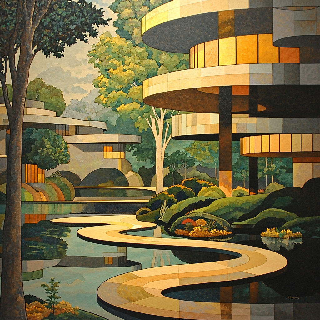 Frank Lloyd Wright Inspired Modern Architectural Fantasy Painting By Numbers Kit
