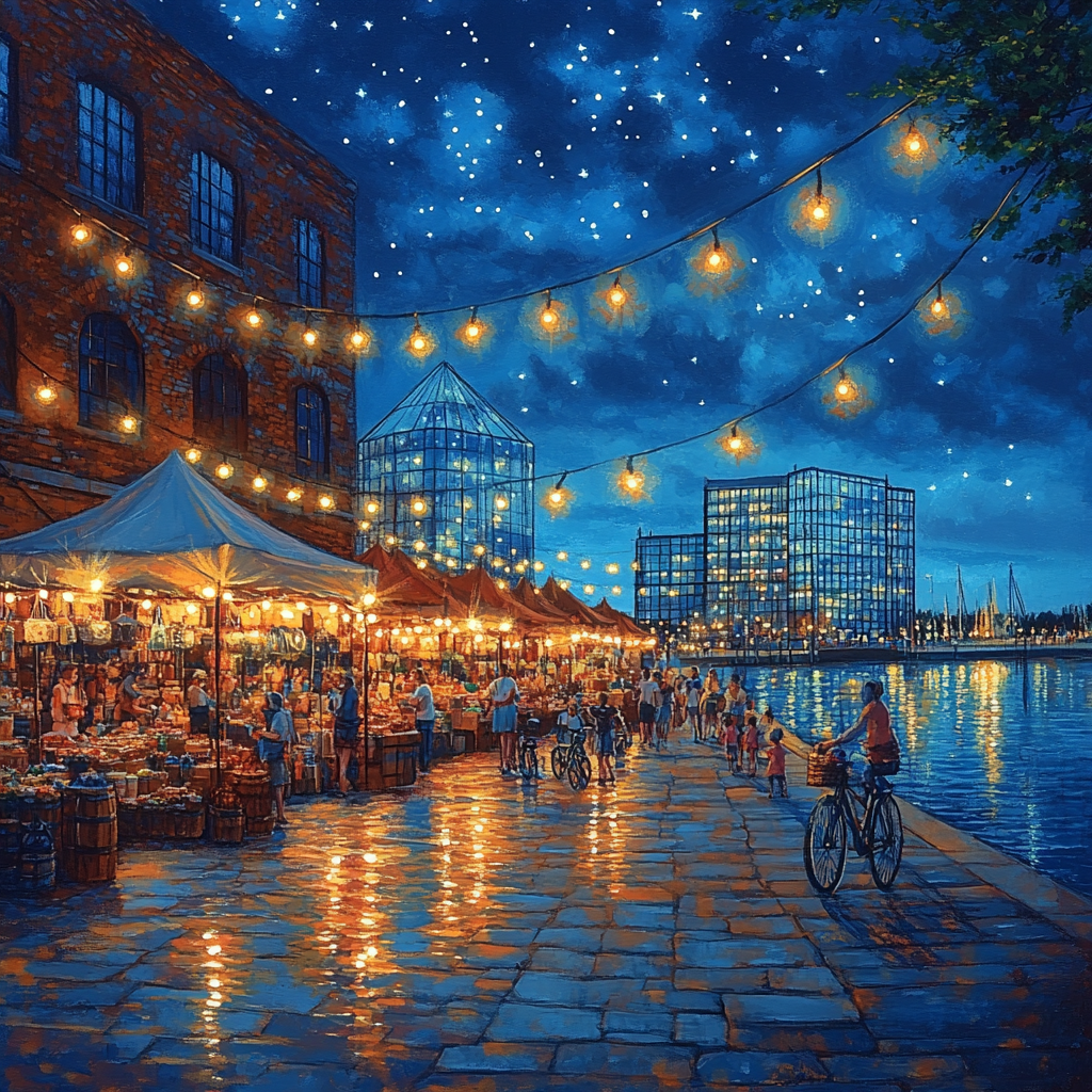 Vieux Port Night Market Montreal Canada paint by numbers