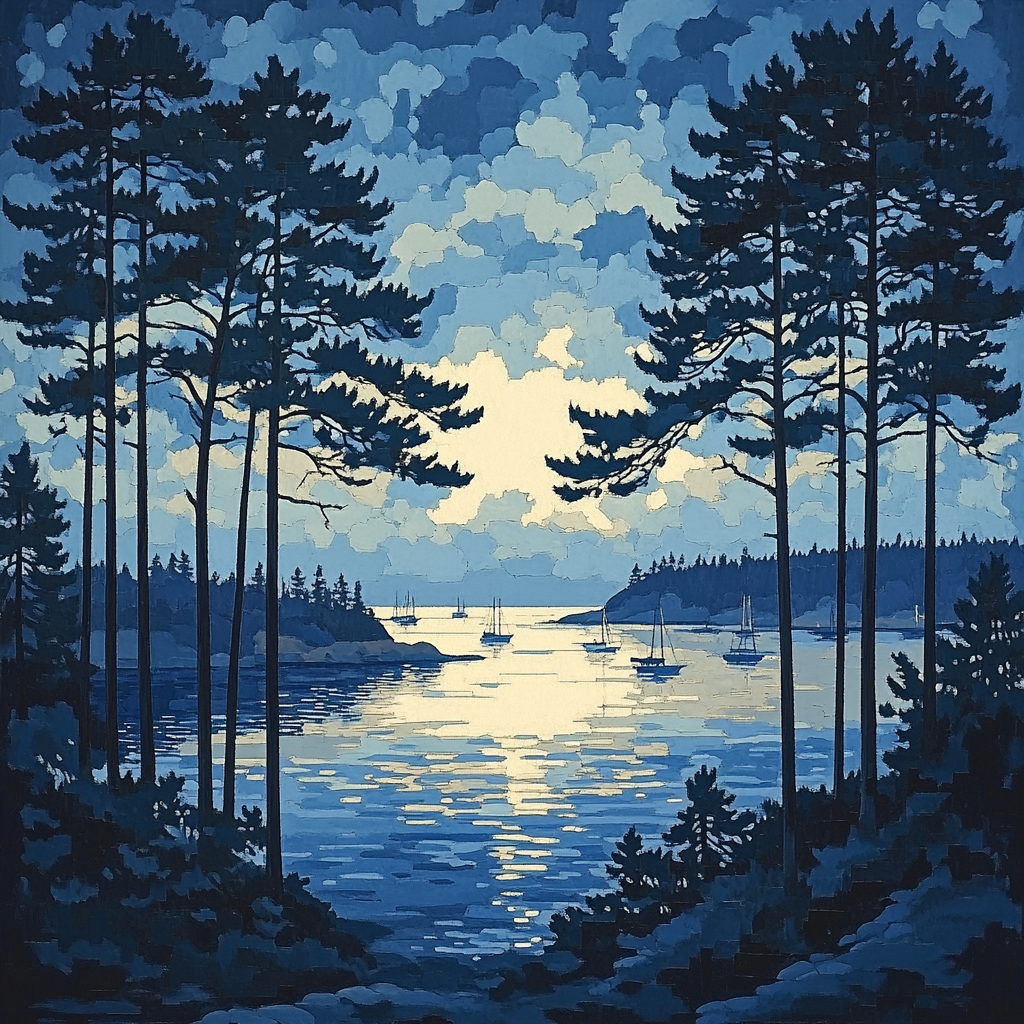Hiroshige Inspired Twilight Pine Harbor painting number kit