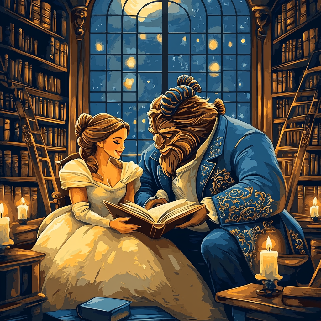 Belle And Beast Library Evening paint by color