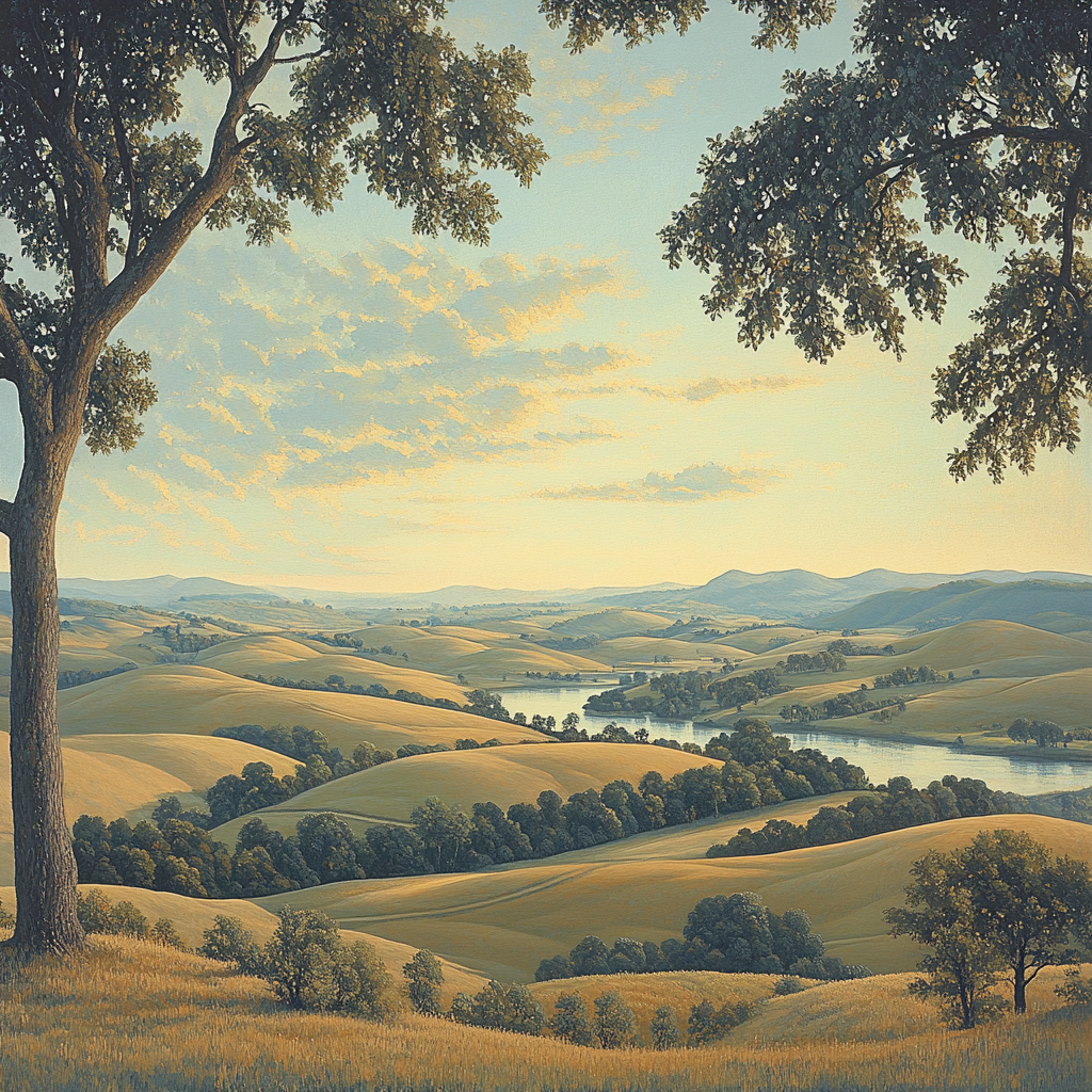 Raphael Inspired Luminous Sky Over Idealized Rolling Hills paint by numbers