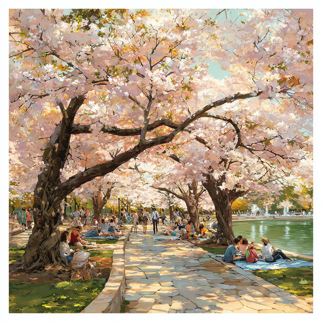 Ueno Park Cherry Walk Tokyo Japan paint by color