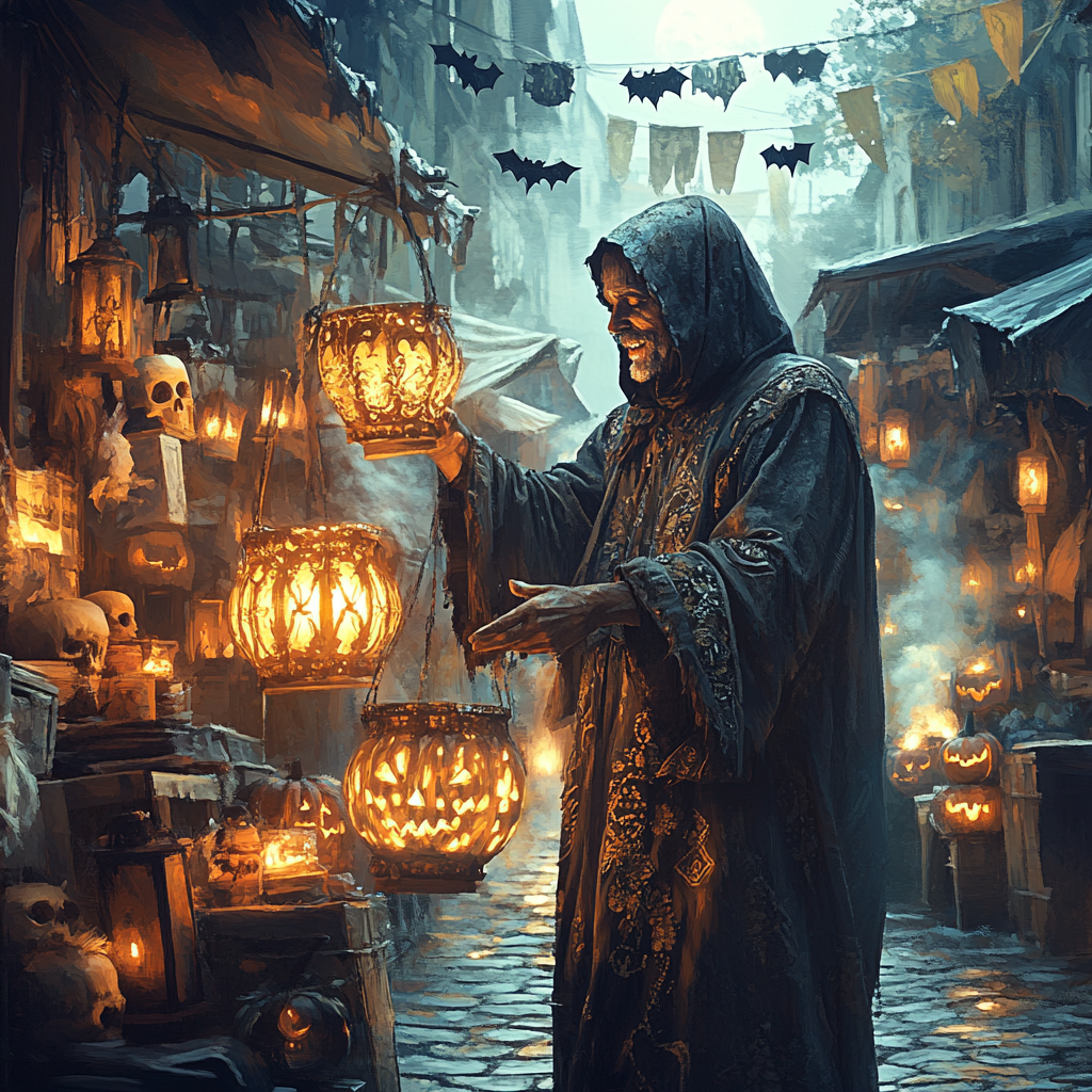 Haunted Night Market Lanterns Number painting