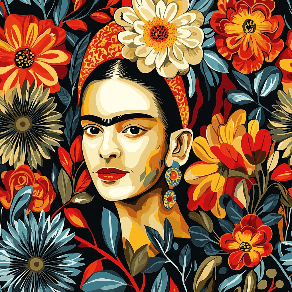 Frida Kahlo Inspired Folk Fantasy Number Painting