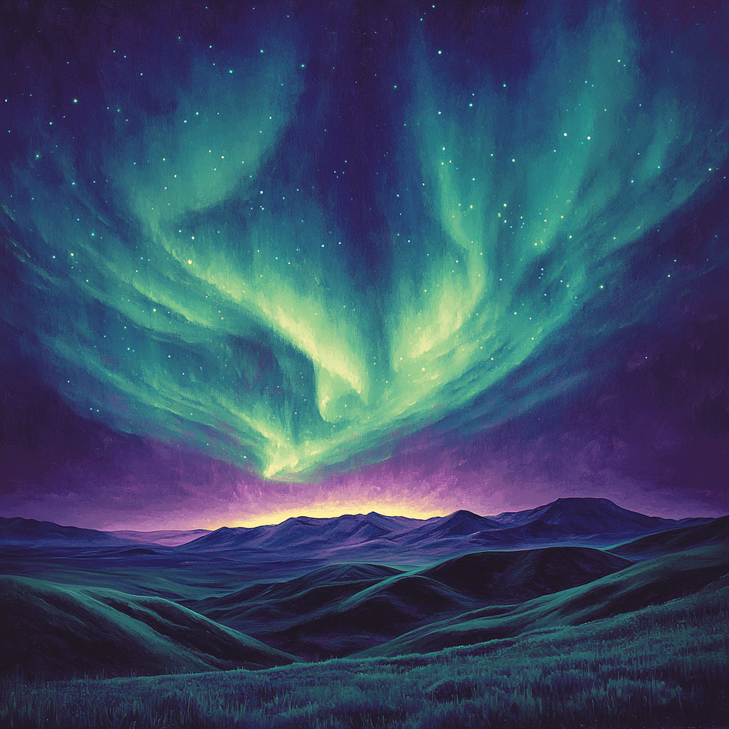 Frederick Varley Inspired Luminous Aurora Over Windswept Ridge paint by color