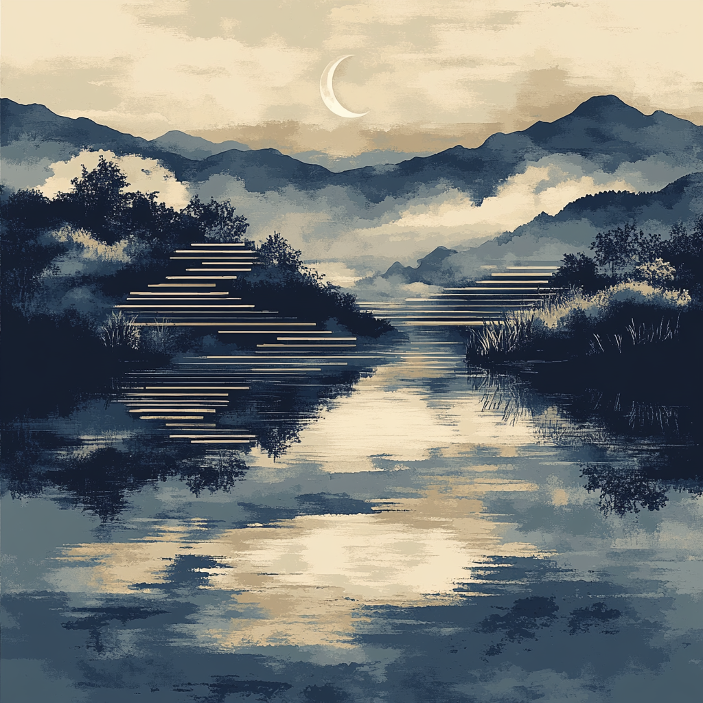 Zhao Mengfu Inspired Moonlit River Reflection Painting by numbers kit