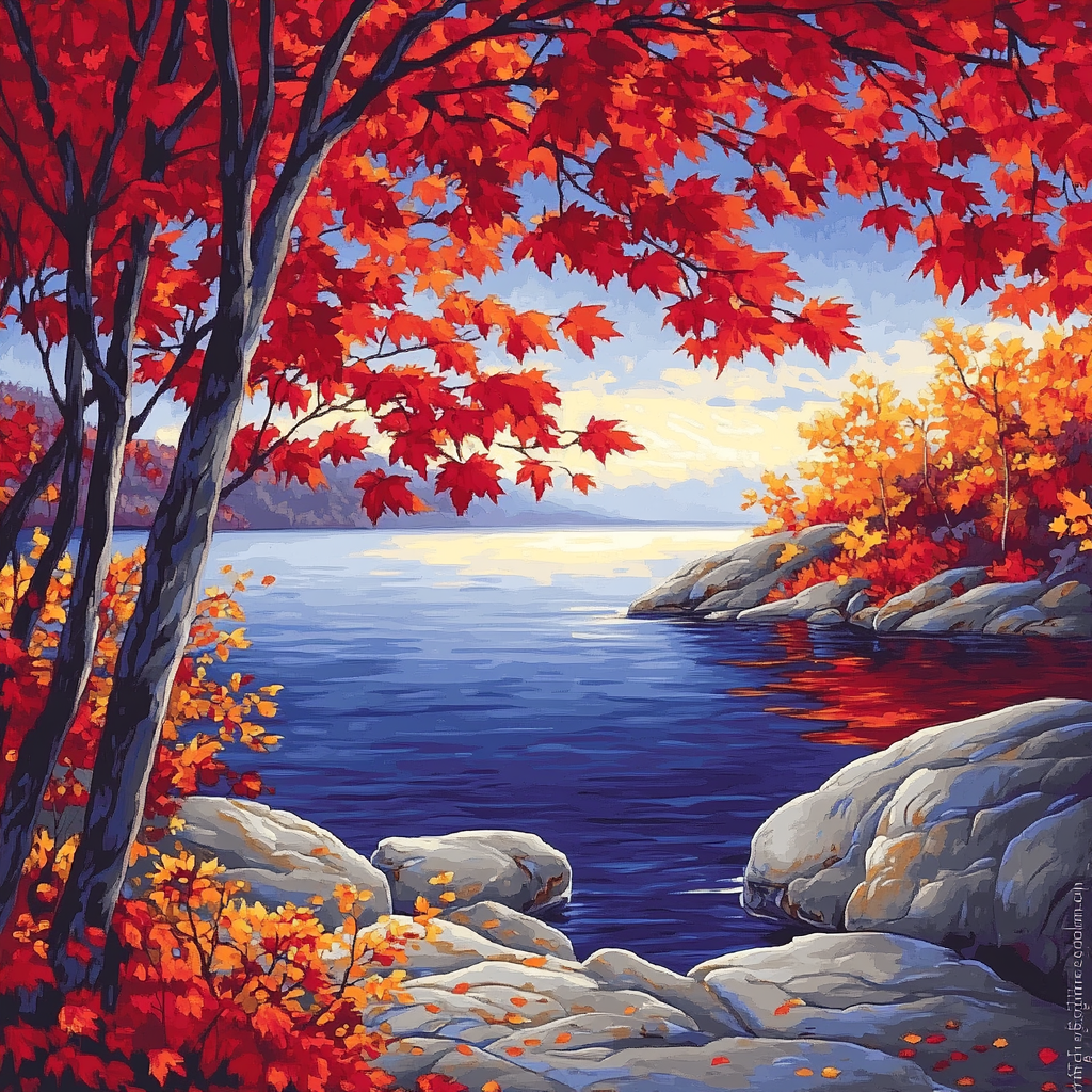 A.Y. Jackson Inspired Red Maple Screen At Sunset Numbered painting kits