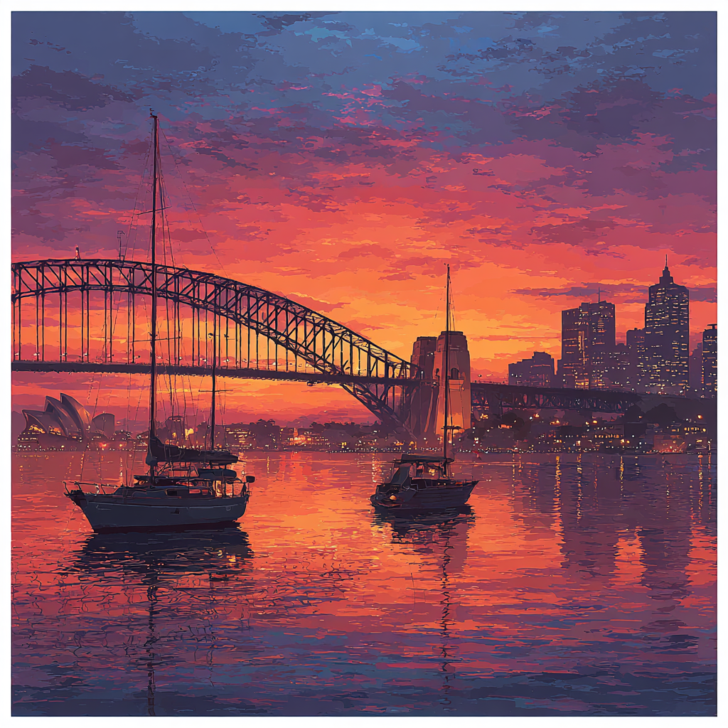 Sunset Over Sydney Harbour Bridge Australia Paint by numbers art