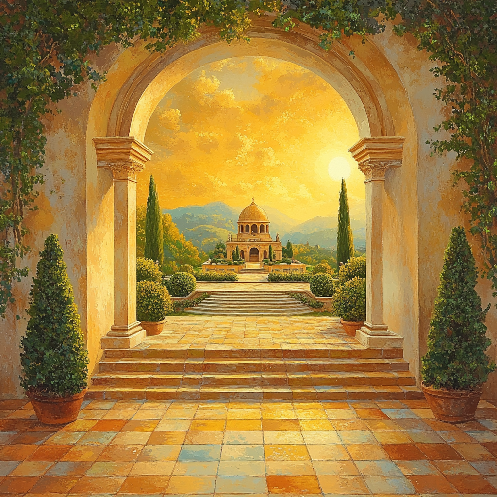Raphael Inspired Classical Archway Bathed In Golden Light paint by numbers