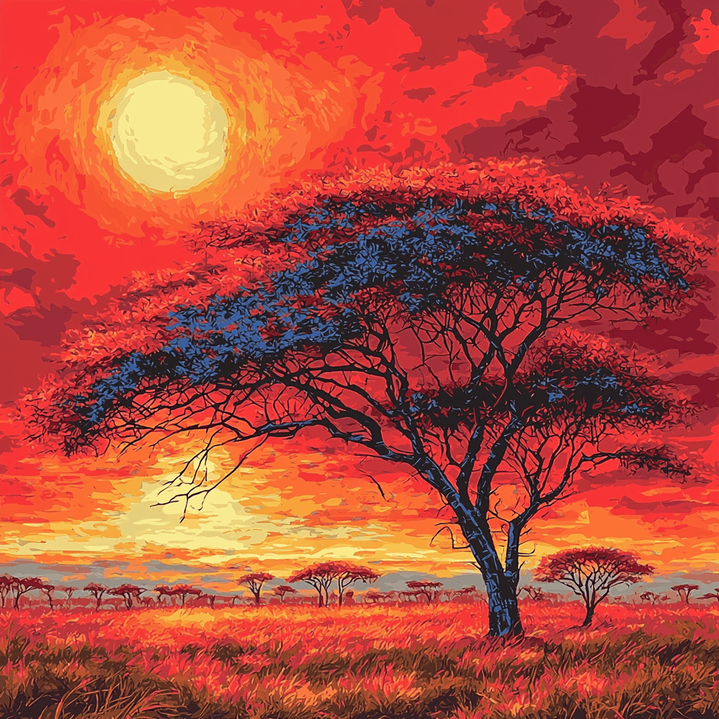 Basquiat Inspired Exotic Savannah Sunset Numbered Painting Kits