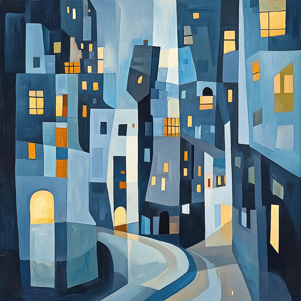 Picasso Inspired Cubist Cityscape At Night DIY paint by numbers