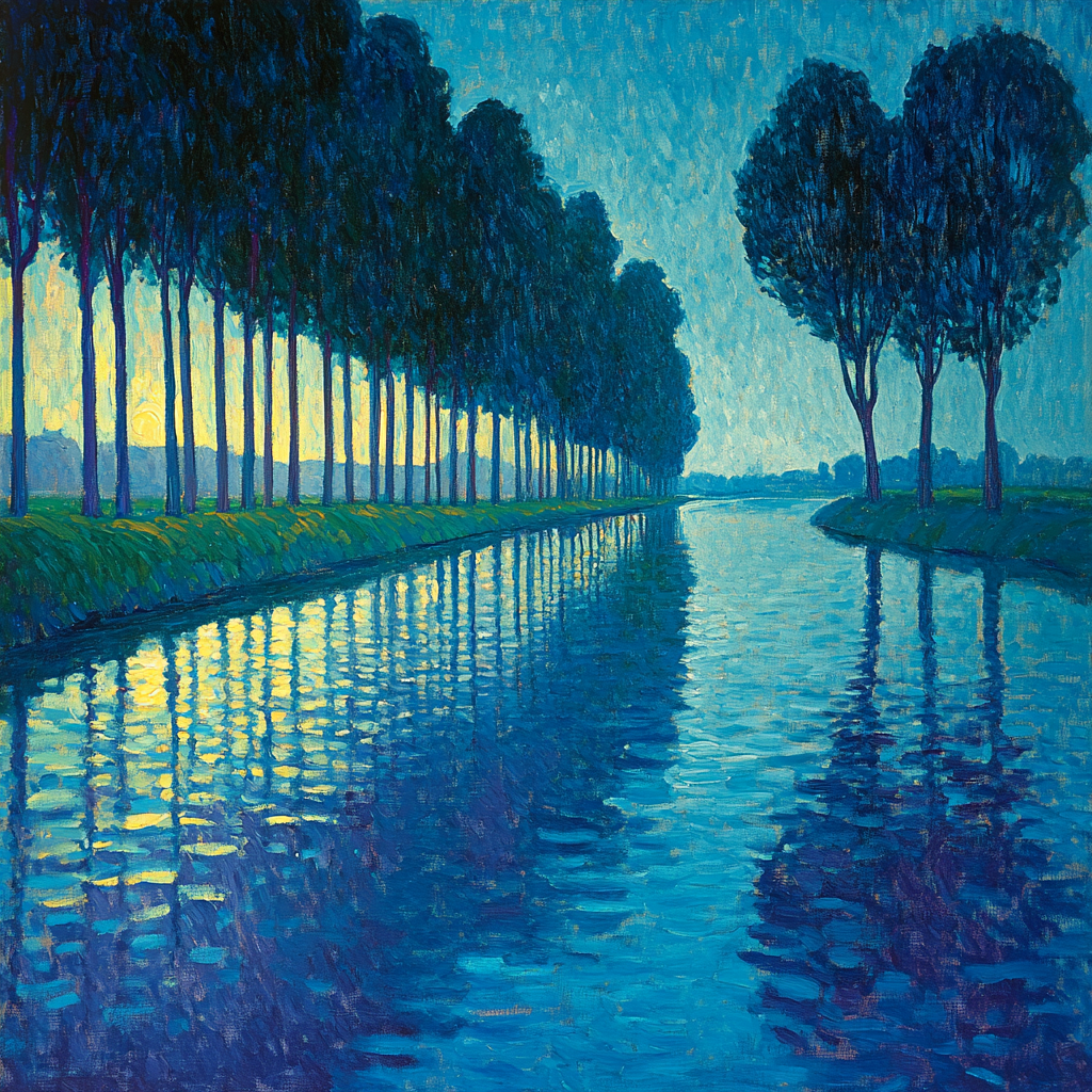 Claude Monet Inspired River Poplar Evening Breeze paint by color