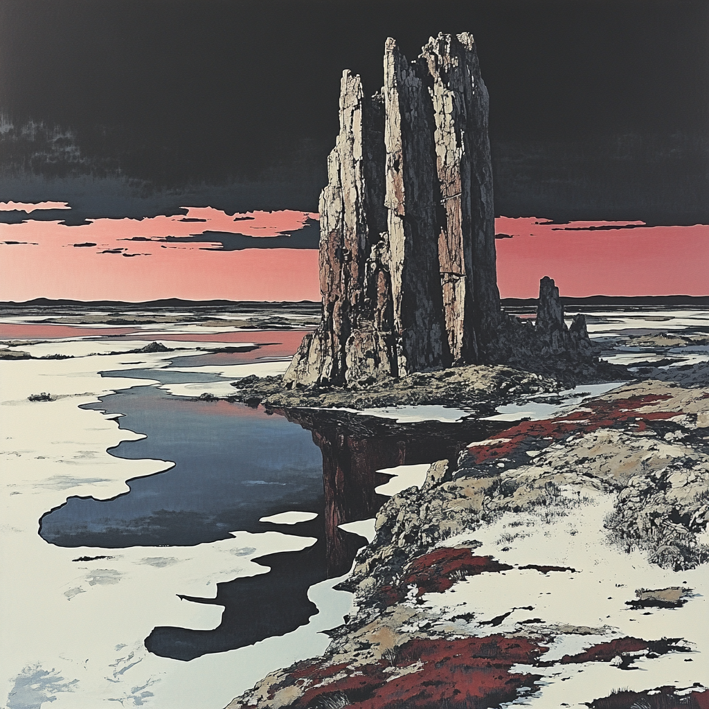 Francisco Goya Inspired Stark Rocky Outcrop At Dusk Number painting