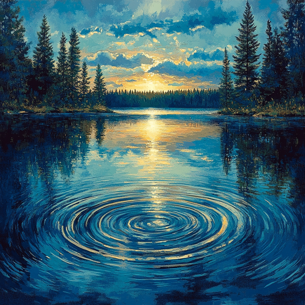 J. E. H. MacDonald Inspired Pine Framed Northern Lake At Dusk paint by color