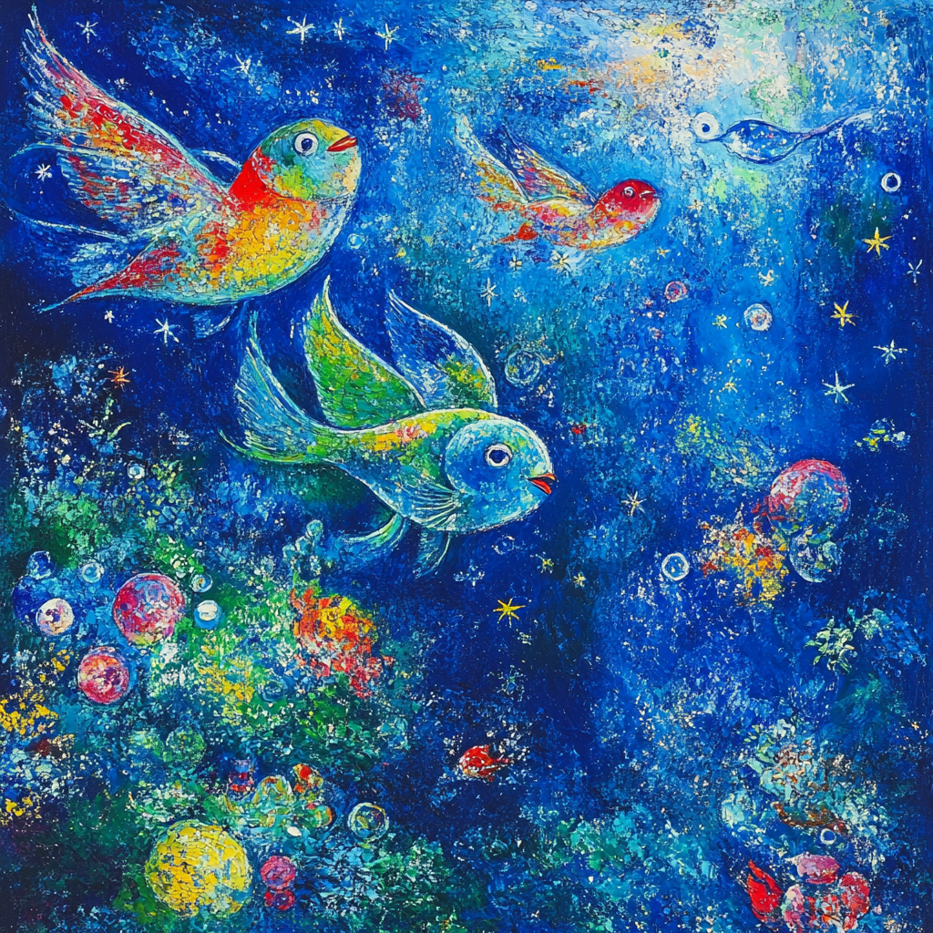 Marc Chagall Inspired Flying Fish Numbered painting kits