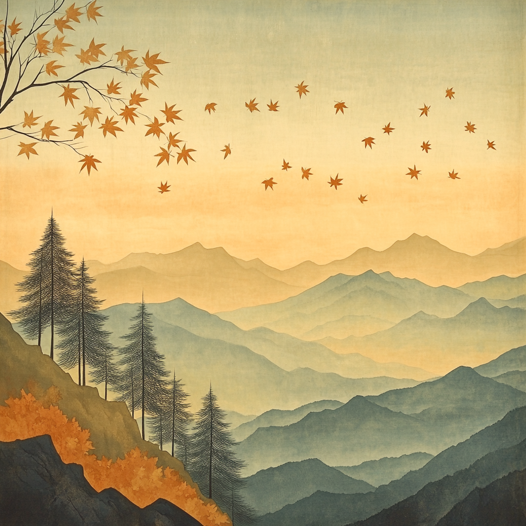 Hiroshige Inspired Autumn Mist Over Pines paint by number