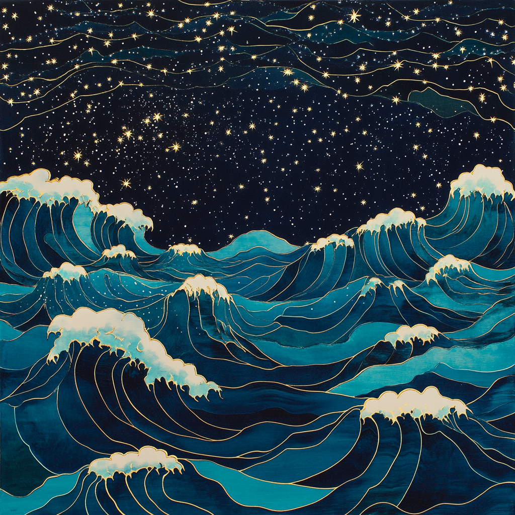 Hokusai Inspired Celestial Waves DIY paint by numbers