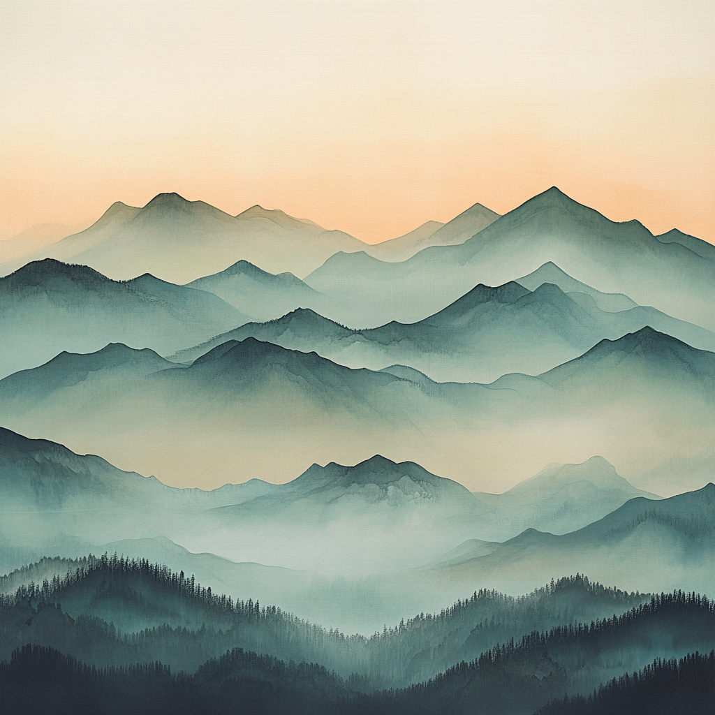 Zhao Mengfu Inspired Misty Mountain Serenity Numbered painting kits