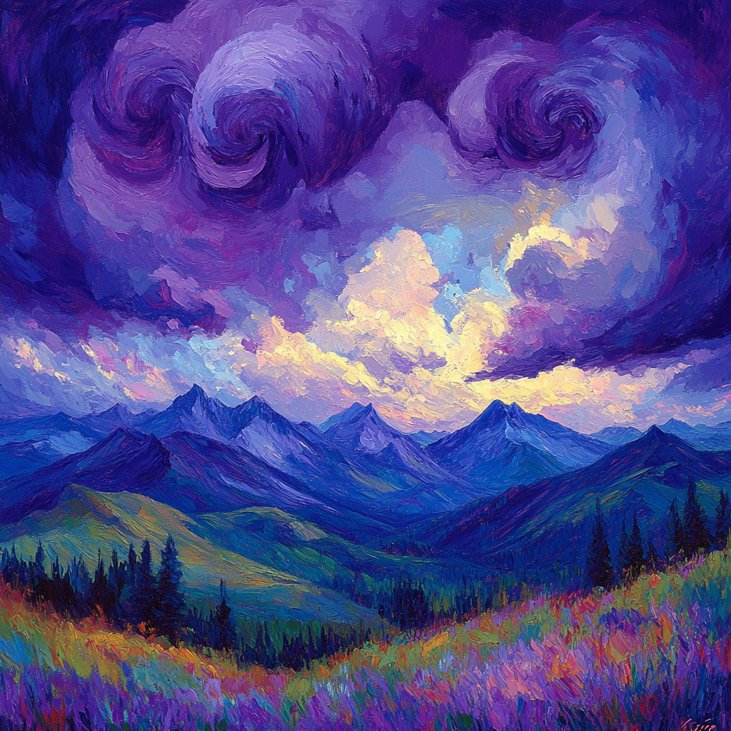 Frederick Varley Inspired Storm-Charged Mountains Under Vibrant Violet Sky paint by numbers