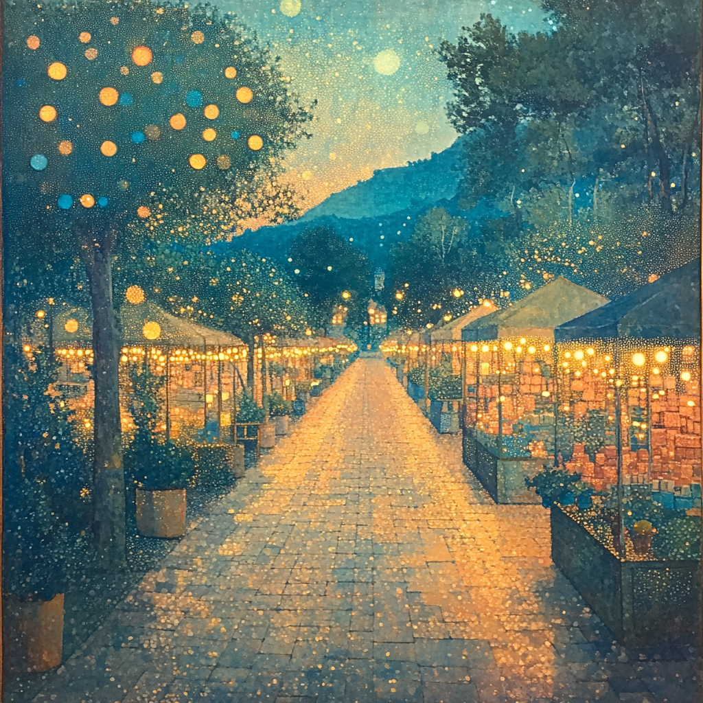 Seurat Inspired Morning Market Row Paint by numbers art