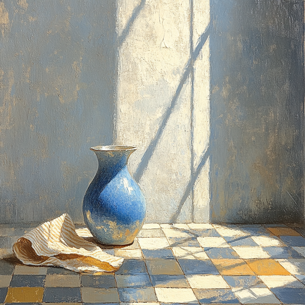 Johannes Vermeer Inspired Lapis Jug On Quiet Table paint by color