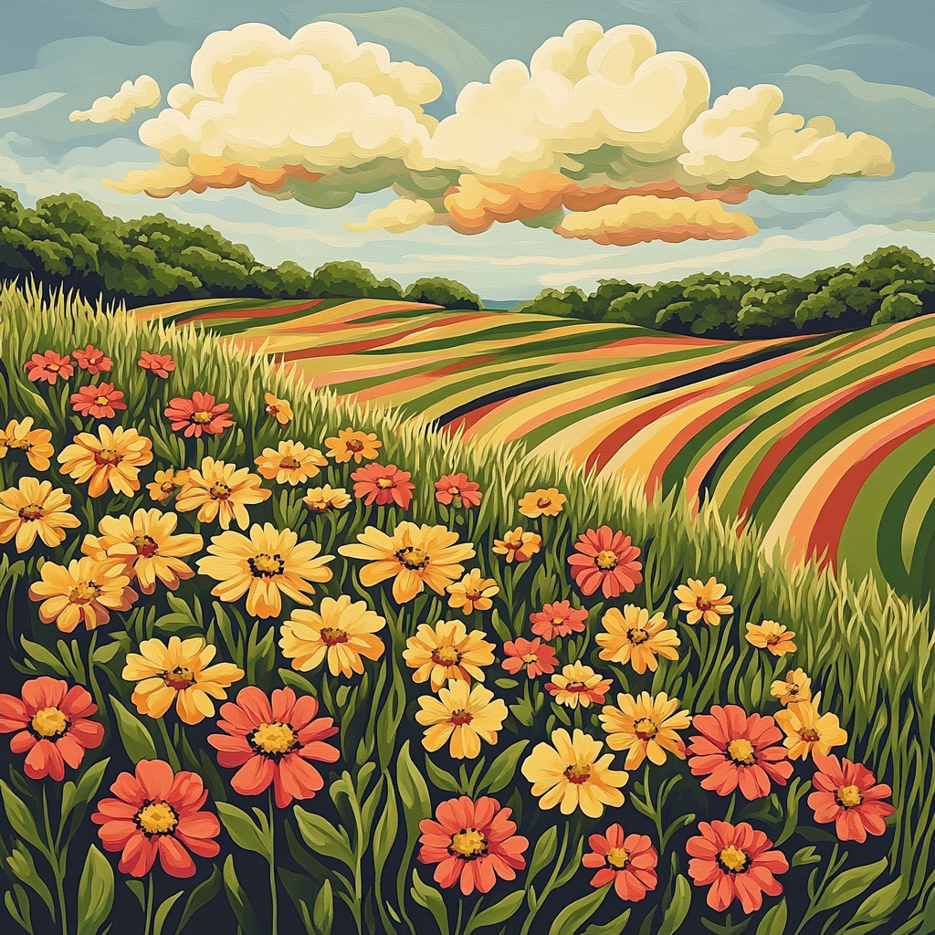 J. E. H. MacDonald Inspired Meadow Of Wildflowers And Cloud Bands DIY paint by numbers