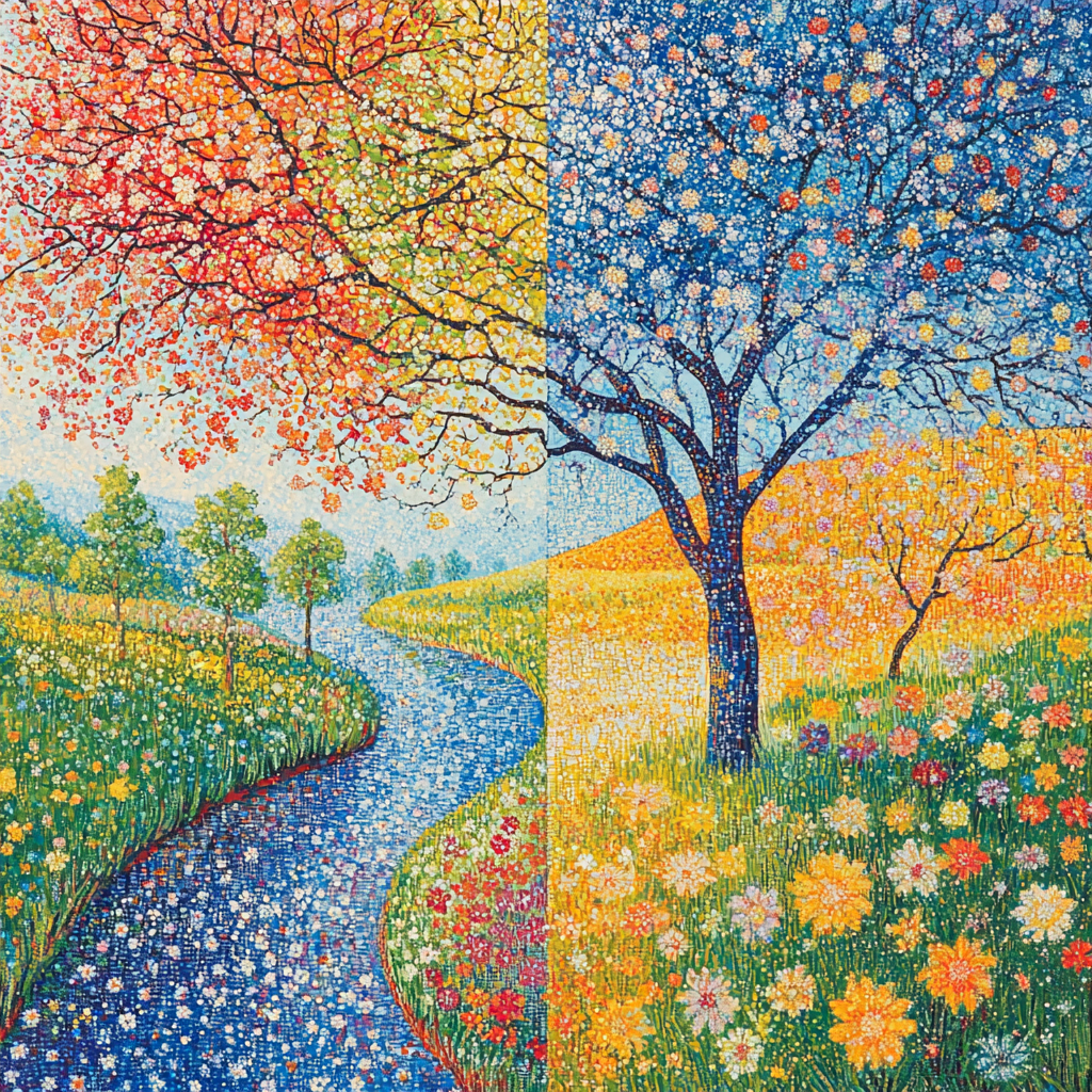 Georges Seurat Inspired Mosaic Of Seasons Paint By Color