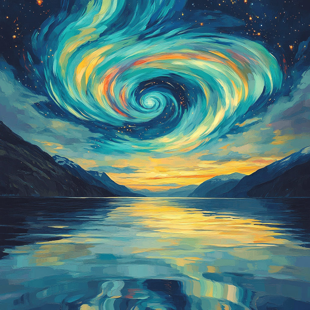 Edvard Munch Inspired Cosmic Aurora Over Fjord Paint by numbers art