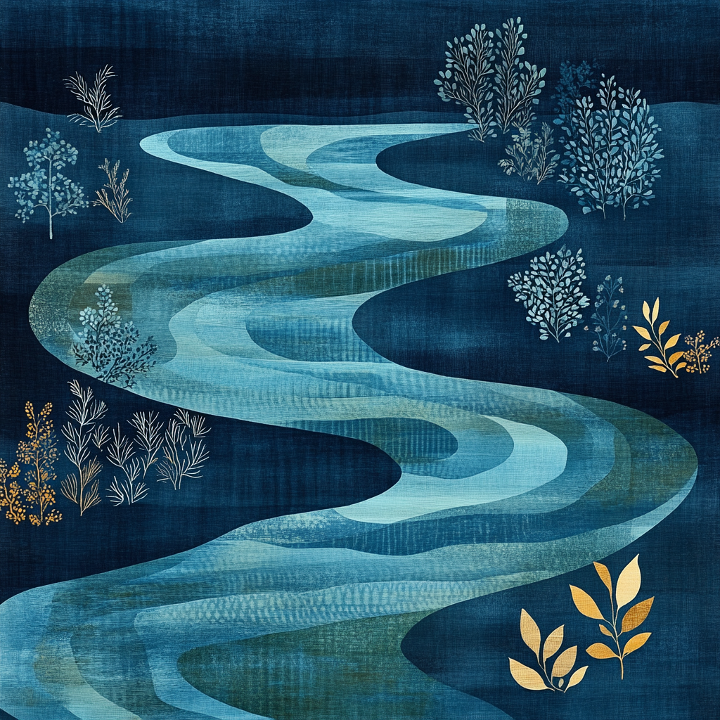 Nandalal Bose Inspired Monsoon River Dance paint by color