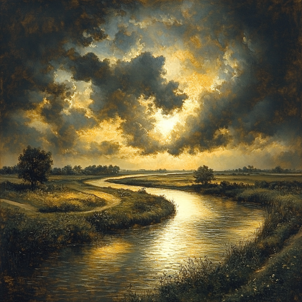 Rembrandt Inspired Twilight Over Riverbend paint by number