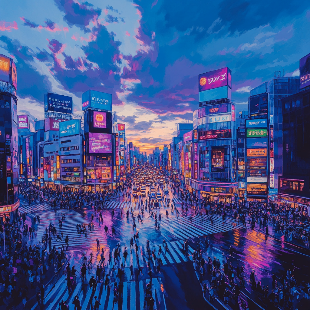 Shibuya Crossing From Above Tokyo Japan paint by color