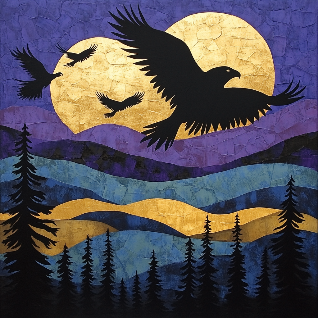 Norval Morrisseau Inspired Eagles Soaring Over Sacred Sky paint by number