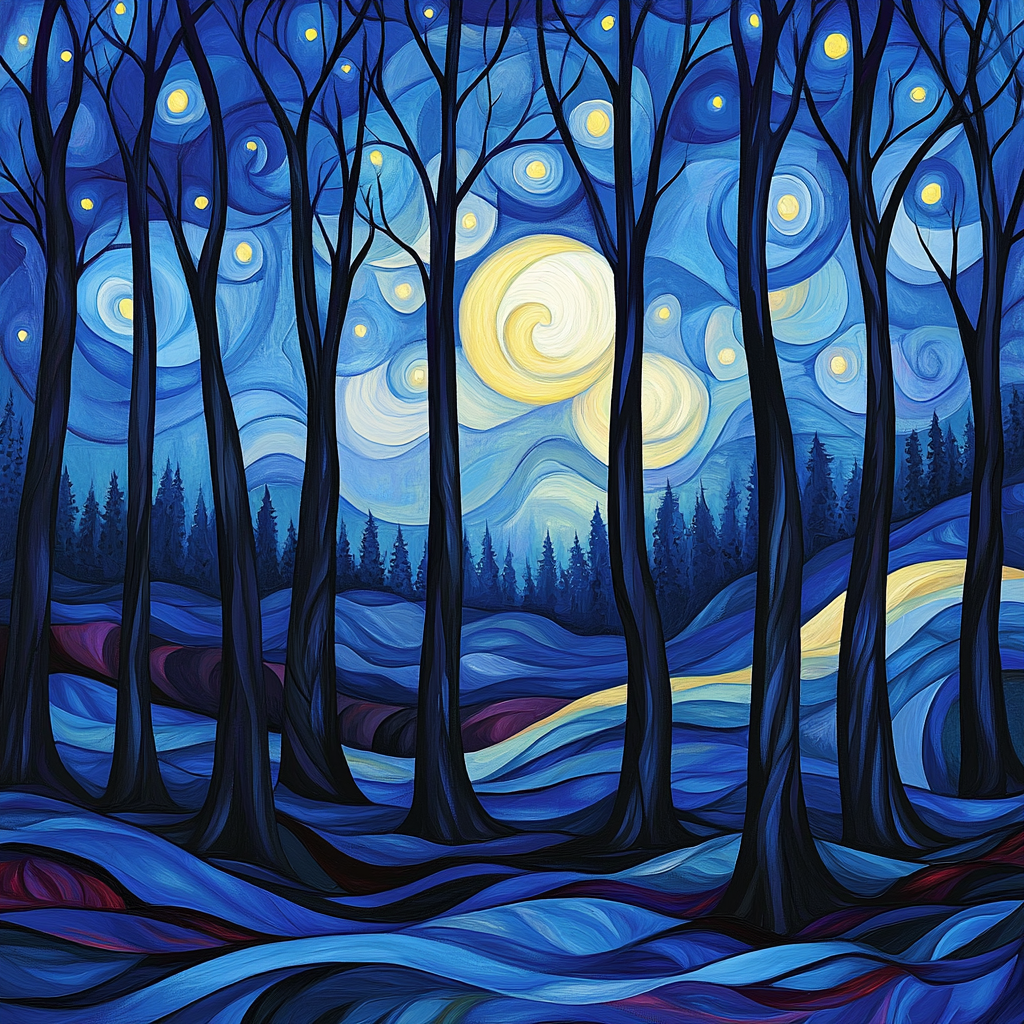 Edvard Munch Inspired Nocturnal Forest Pulse DIY paint by numbers