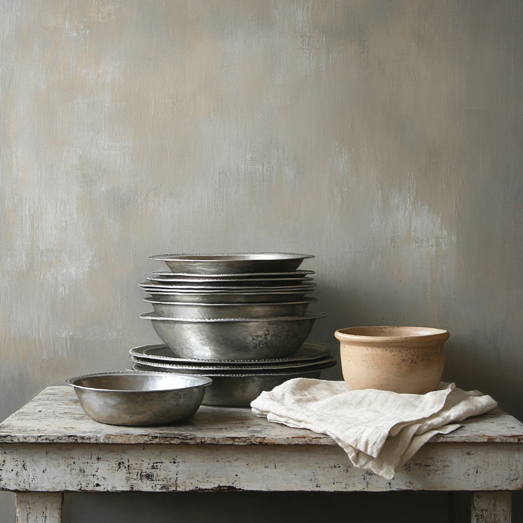 Diego Velázquez Inspired Pewter Plates And Clay Pot Ensemble Paint by numbers kits