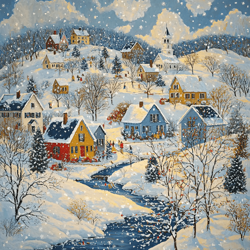 Grandma Moses Inspired Quaint Winter Village Paint By Numbers Art