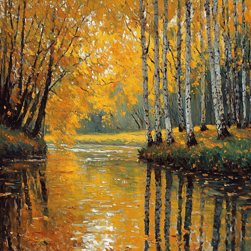 Claude Monet Inspired Autumnal Riverbank Reflection paint by number