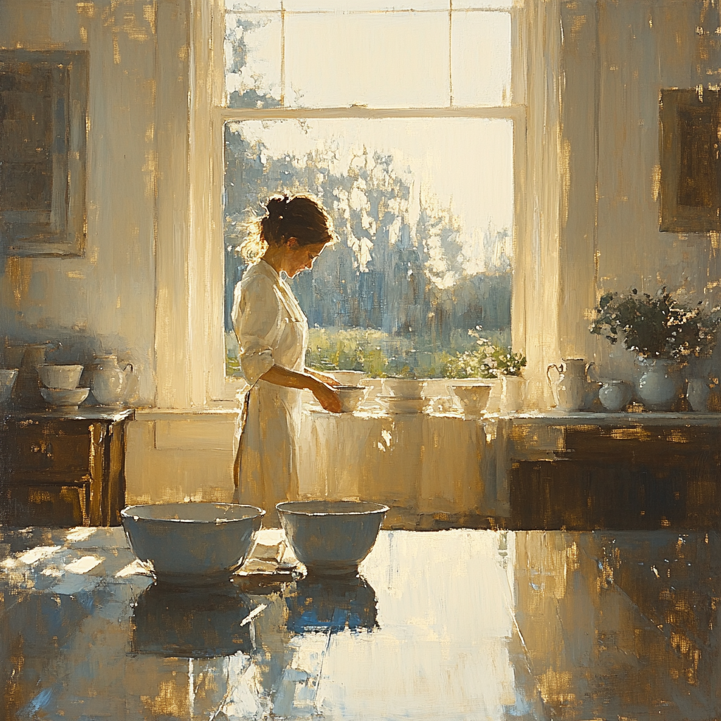 Vermeer Inspired Morning Light In Kitchen paint by numbers