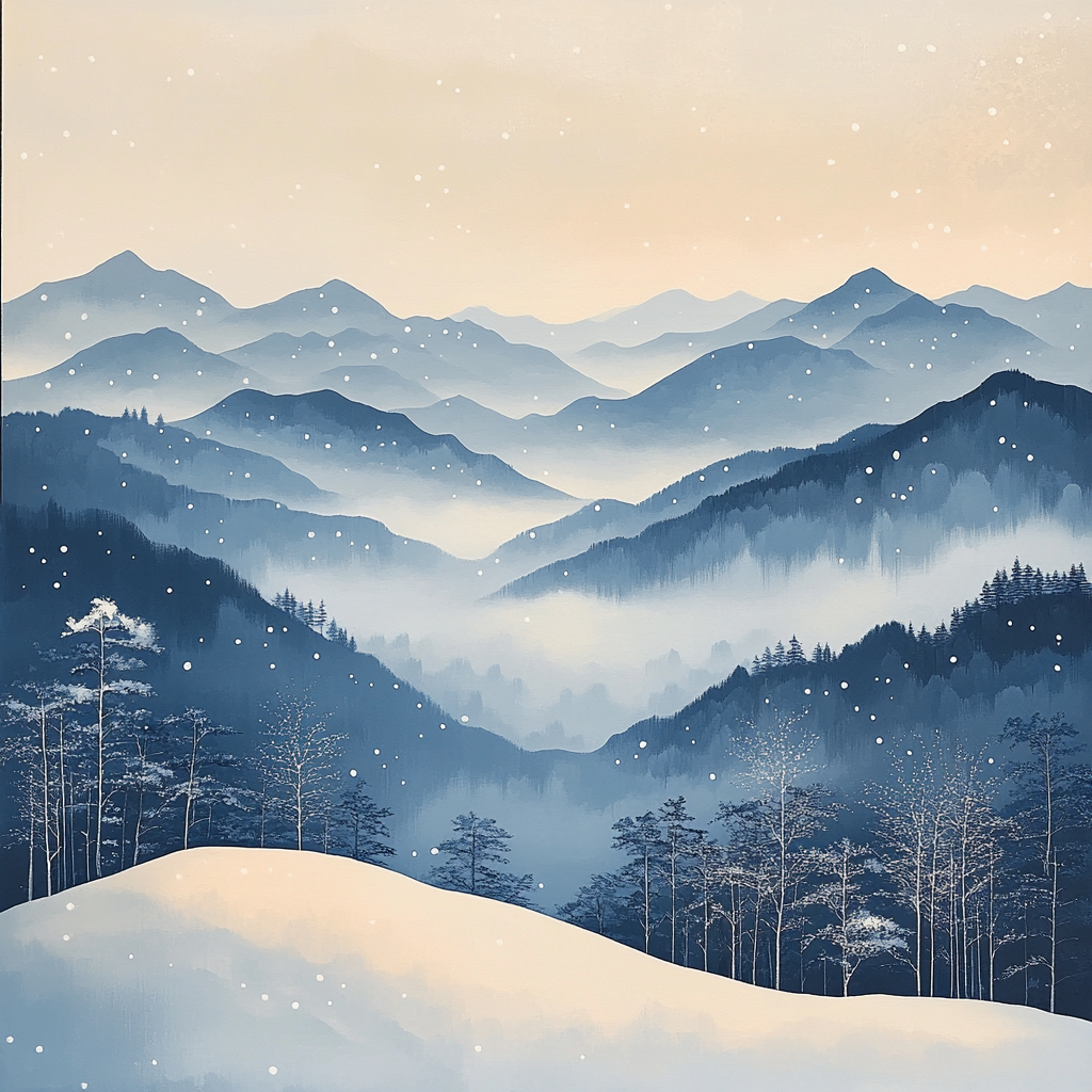 Hiroshige Inspired Winter Mountain Silence paint by number