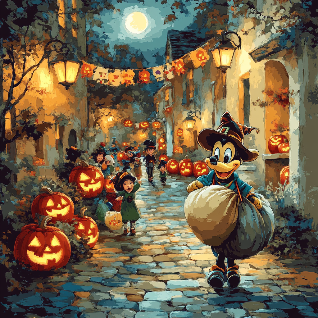 Starlit Trick Or Treat Alley With Goofy paint by color