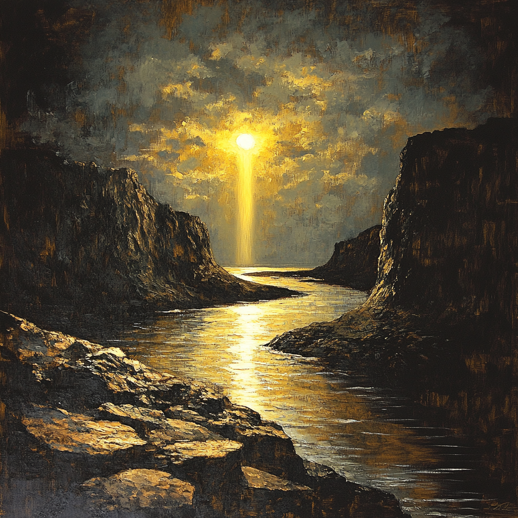 Rembrandt Inspired River Gorge With Golden Shaft Numbered painting kits