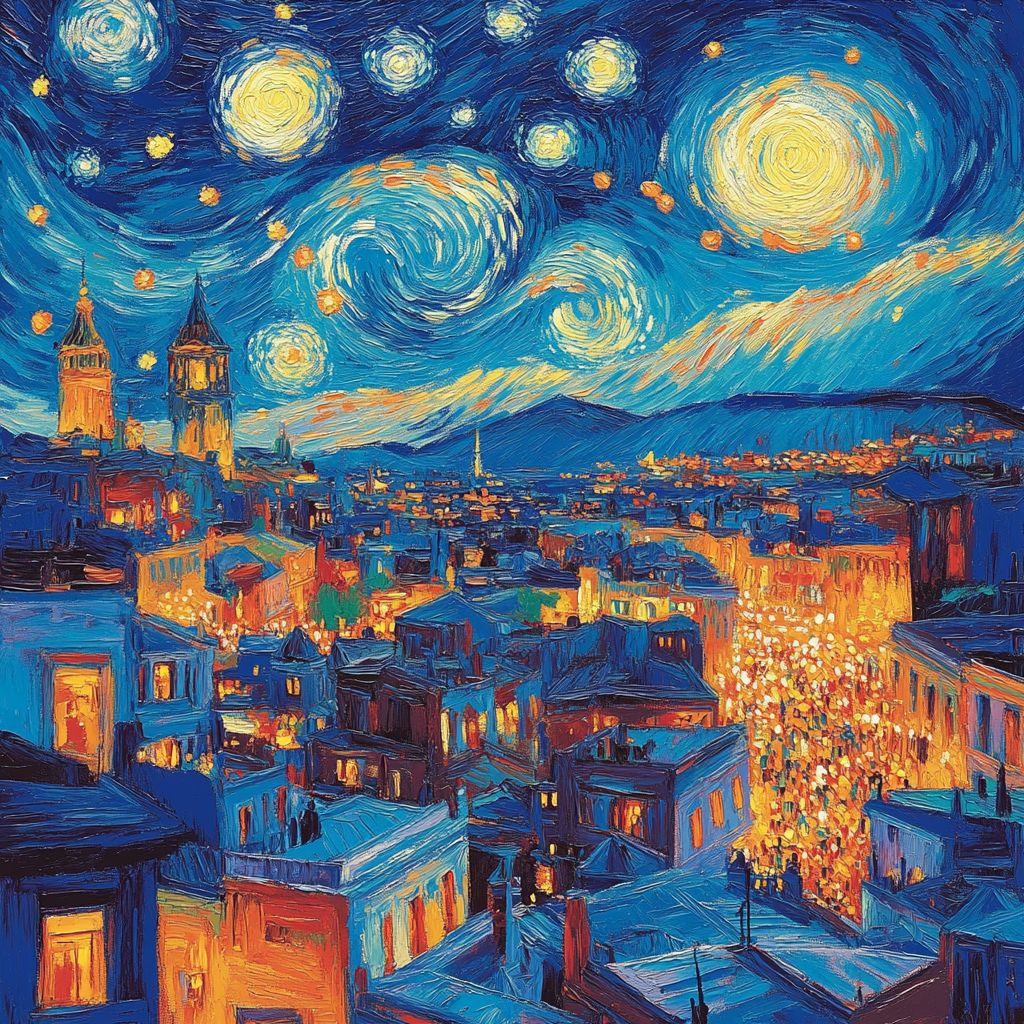 Vincent Van Gogh Inspired Starry Citylights Paint by numbers kits
