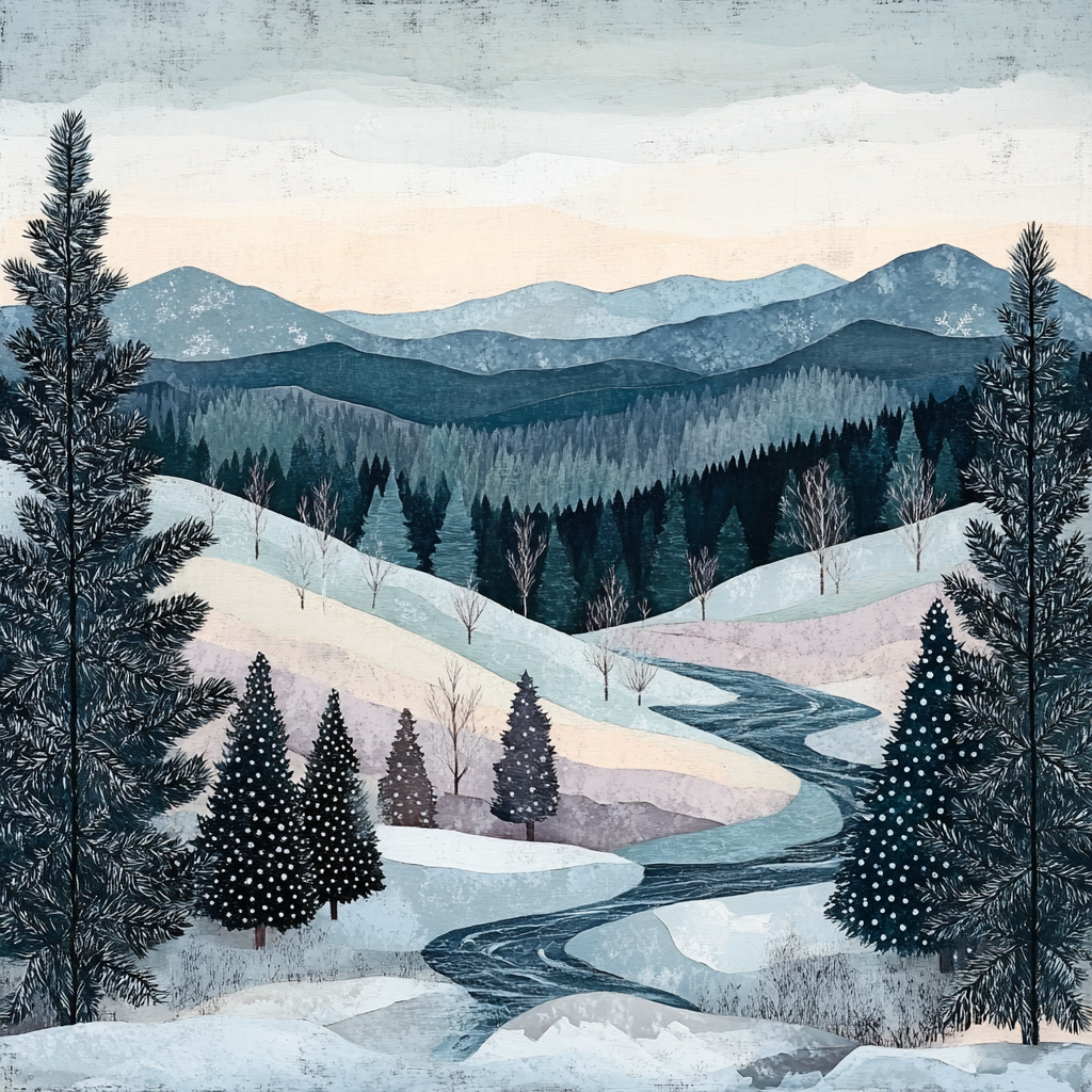 J. E. H. MacDonald Inspired Mountain Vale In Winter Haze Paint by numbers kits