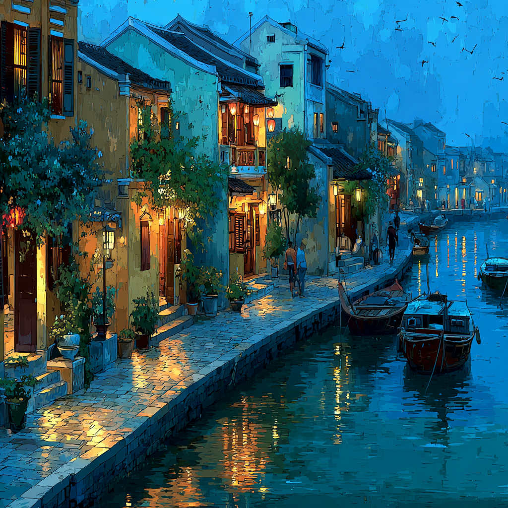 Old Quarter Riverside Hoi An Vietnam paint by color