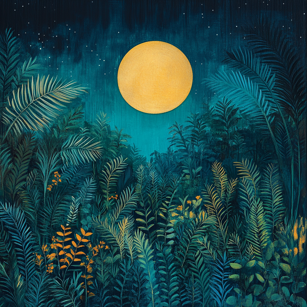 Henri Rousseau Inspired Moonlit Jungle paint by color