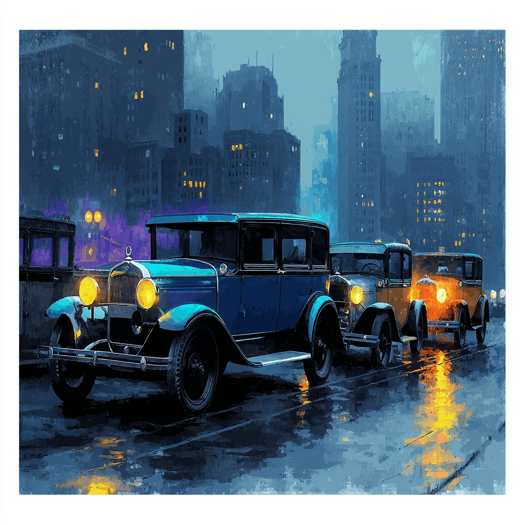 Edward Hopper Inspired Vintage Cars In The Rain Paint By Numbers