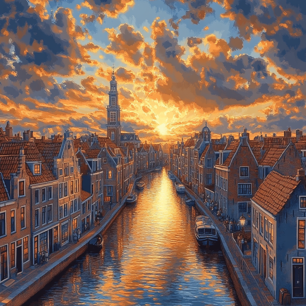 Johannes Vermeer Inspired Delft Cityscape At Golden Hour Paint by numbers kits