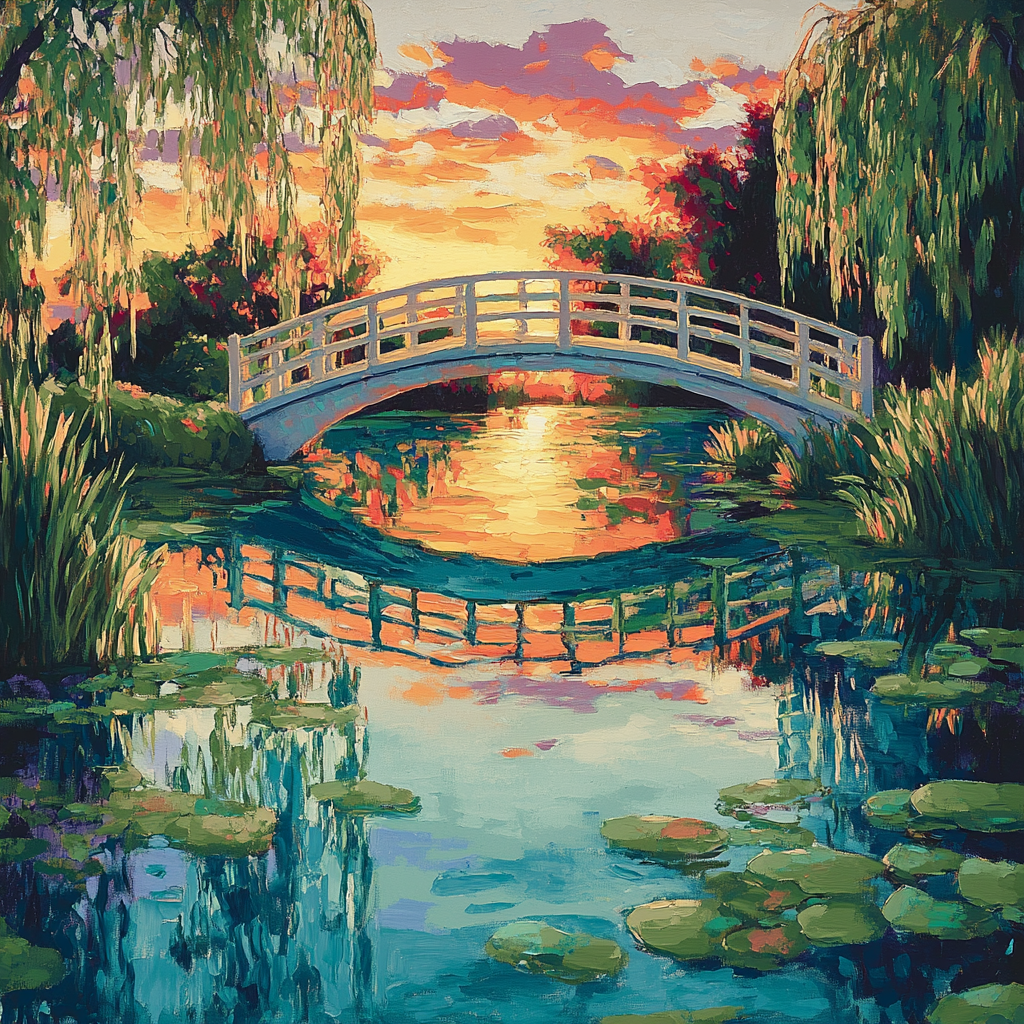 Claude Monet Inspired Giverny Bridge Reflection At Sunset Number painting