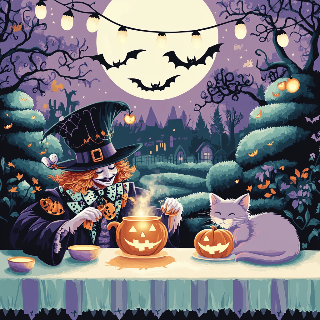 Haunted Tea Party With Mad Hatter And Cheshire Cat DIY paint by numbers