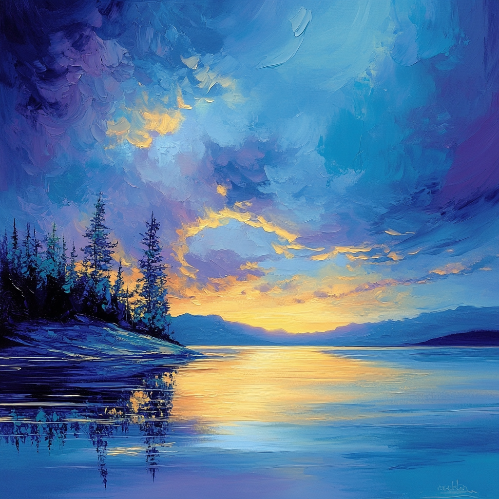 Frederick Varley Inspired Glowing Northern Lake At Dawn With Rhythmic Reflections Painting by numbers kit